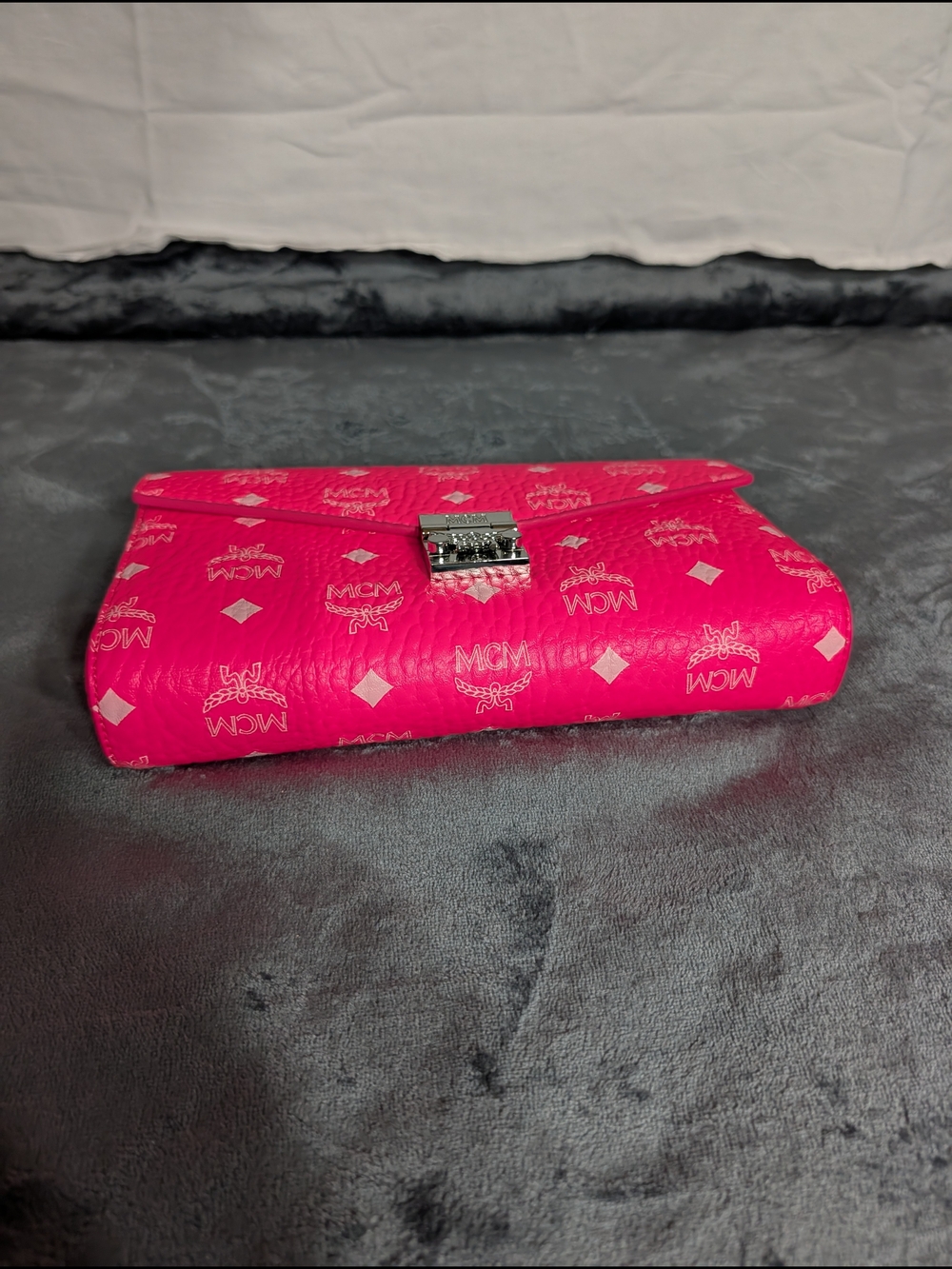 MCM Pink Logo Leather Clutch, Millie Sm Crossbody In Neon Pink & Silver Hardware - Picture 5 of 12